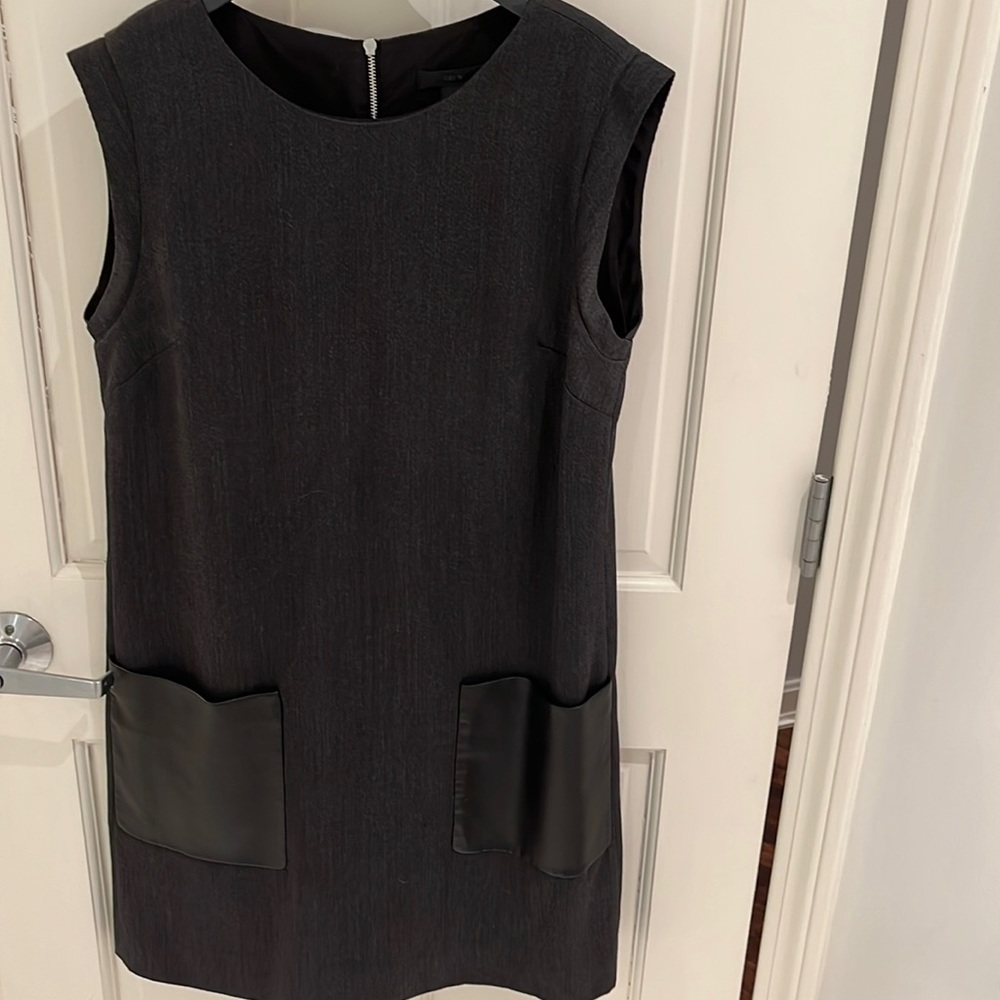 J.Crew Dress Charcoal Wool Blend Faux-Leather Pocket Shift